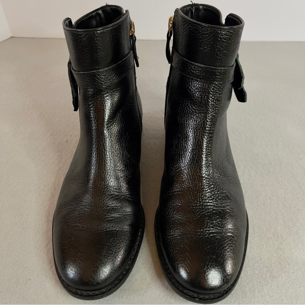 Talbots Tish Tie Pebble Ankle Leather Boots 7.5M Black